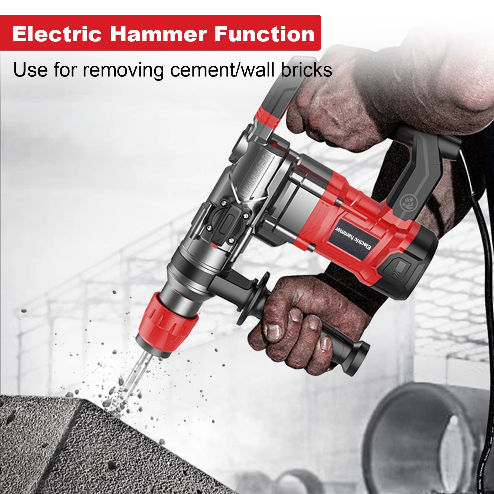 Hammer Drill, 2000W Electric Power Drill for Concrete with Safety Clutch, Vibration Control, 3 Modes Heavy Duty Concrete Tools, Includes Bits, Flat/Point Chisels Set With Case