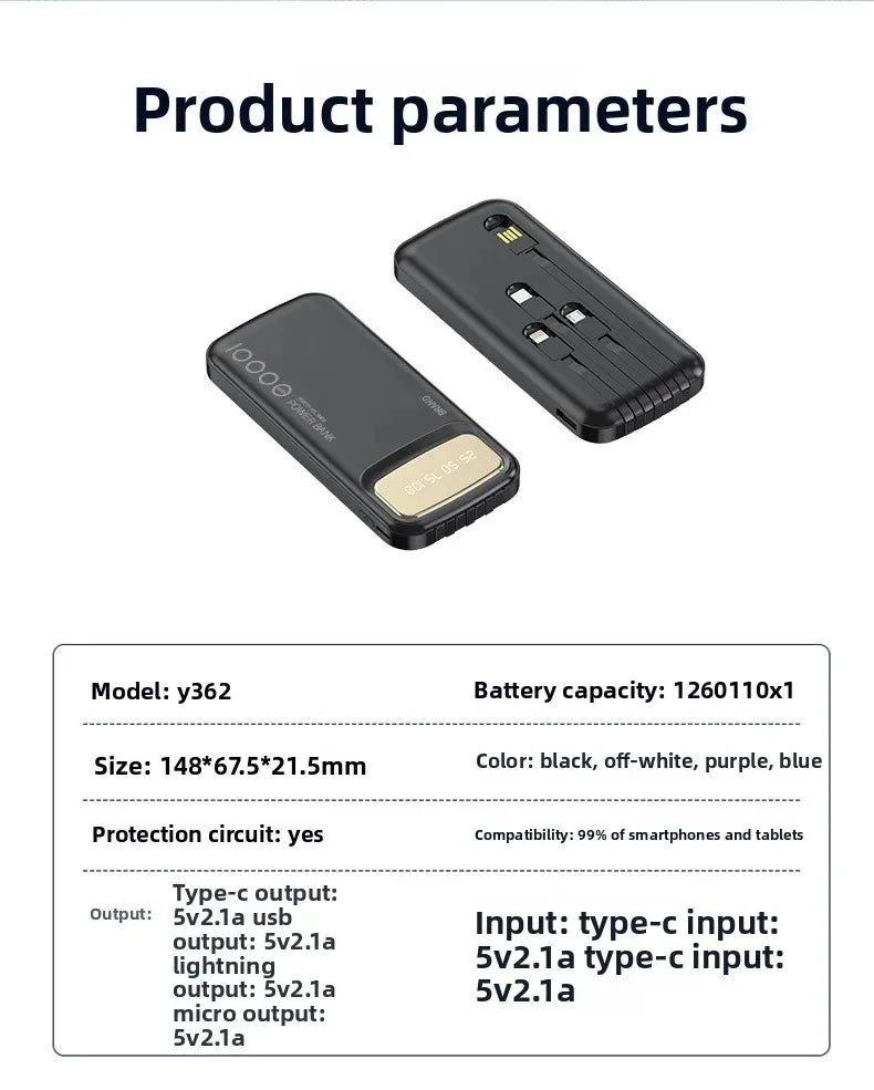 Portable Charger 10000mAh with Integrated USB-C Cable | Tidesmit Tidesmit