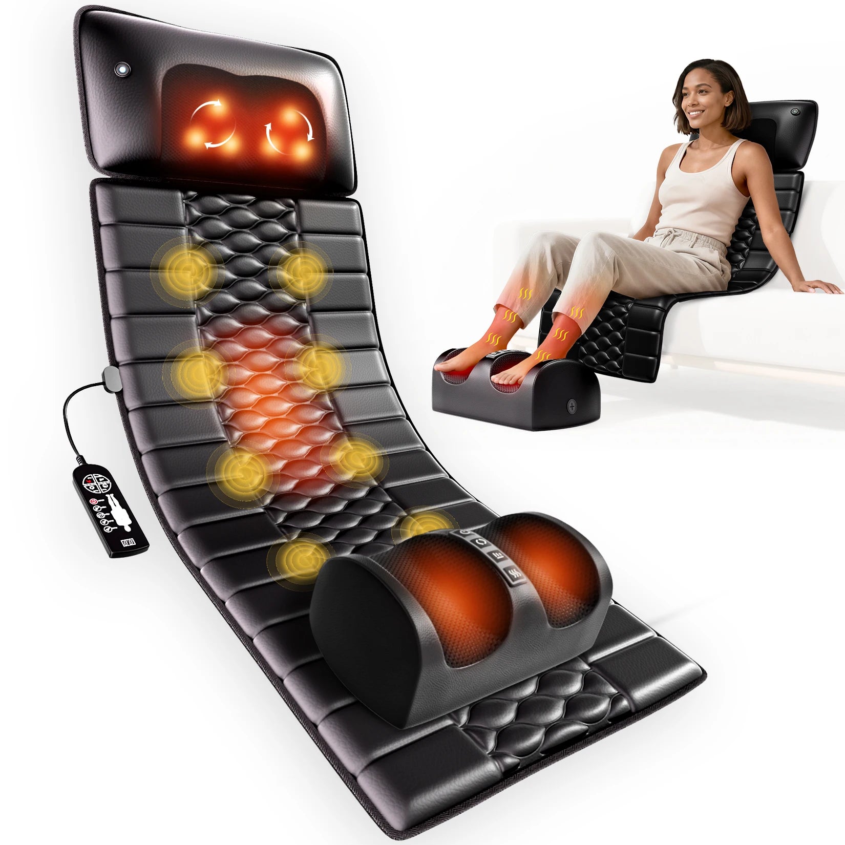 Shiatsu Massage Mat with Heat - Full Body Electric Massager EU Plug Back Massage Instrument With Foot Massager EU Plug