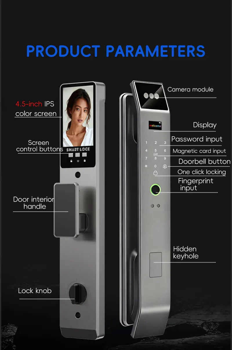 SANKESONG Tuya Smart 3D Face Door Lock with Security Camera Monitor Intelligent Fingerprint & Password Biometric Dual Battery