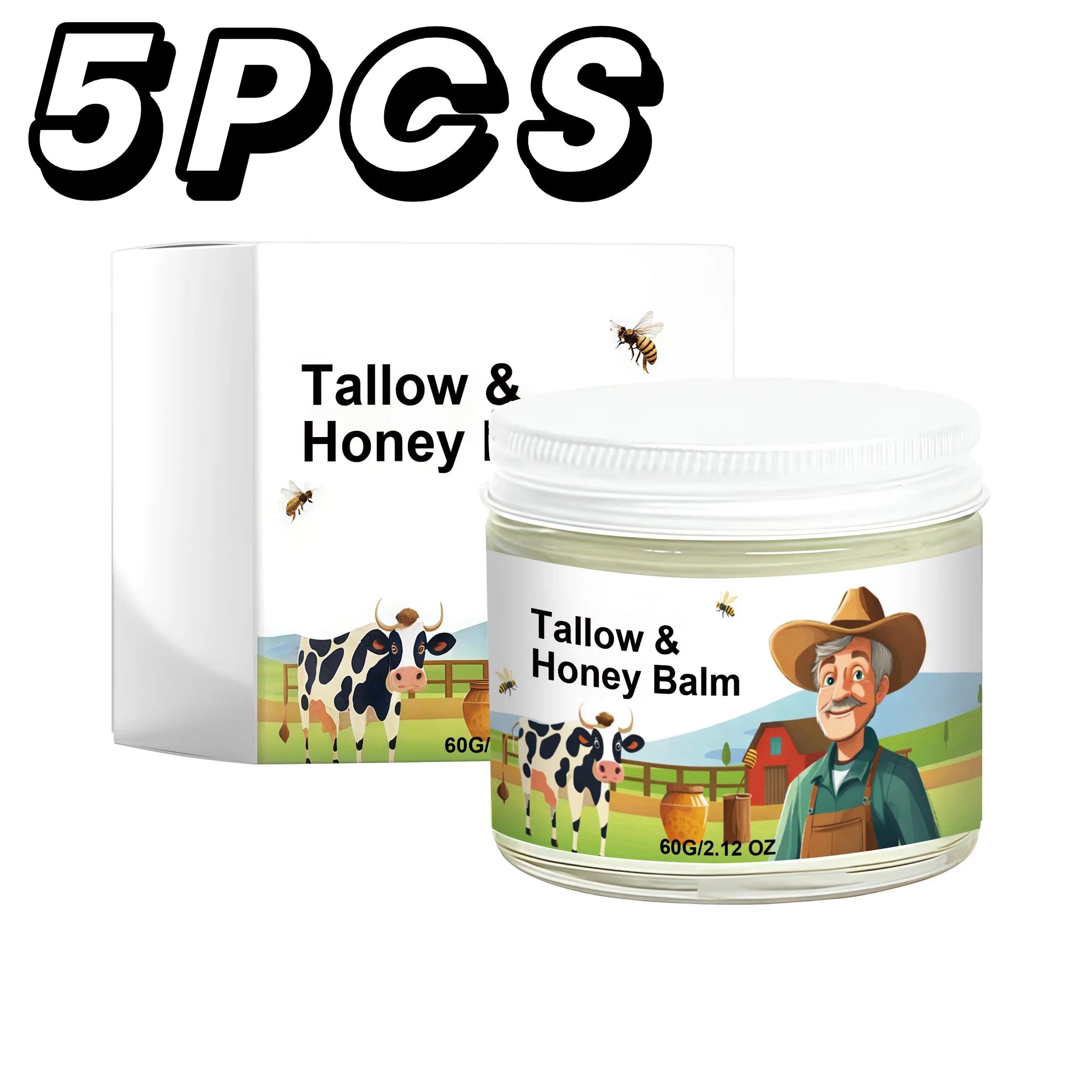 5PCS hydrating tallow honey balm set with two 60g cream jars