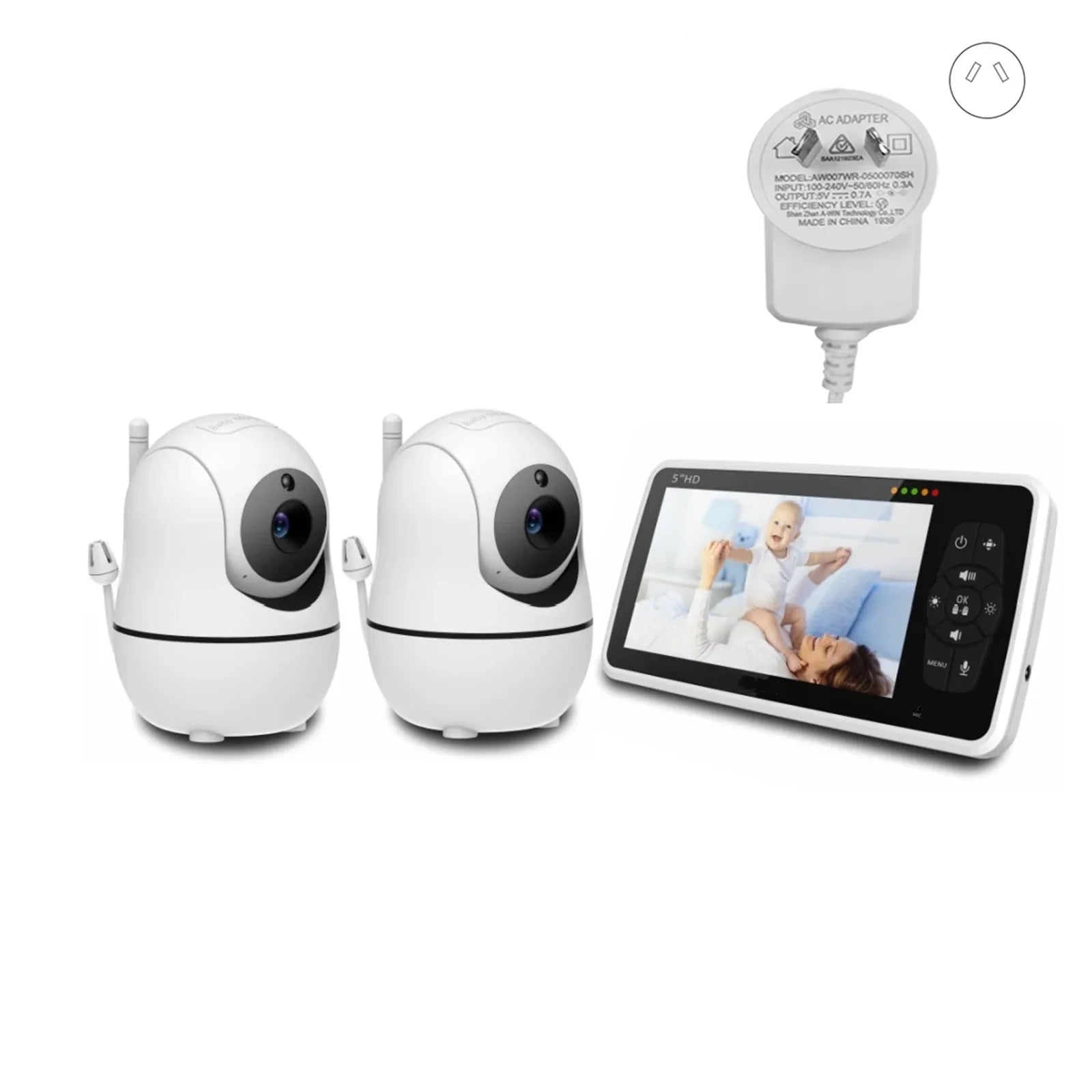 Babystar 5 inch Video Baby Monitor with Two Camera and Audio, Night Vision, 4X Zoom, 1000ft Range 2-Way Audio Temperature Sensor