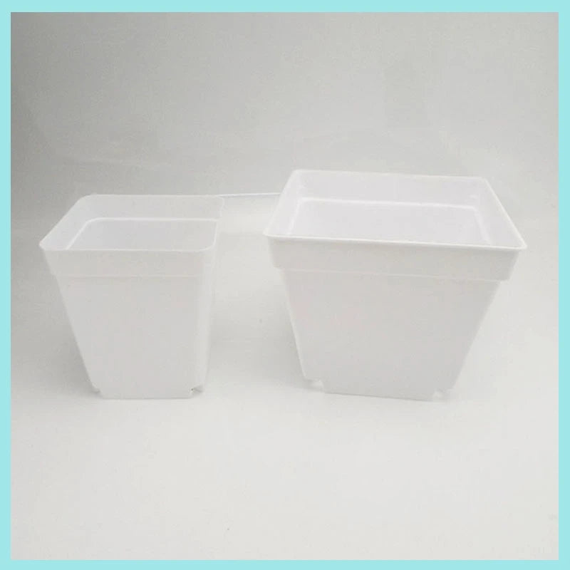 Mini plastic square planter pots, white set of two