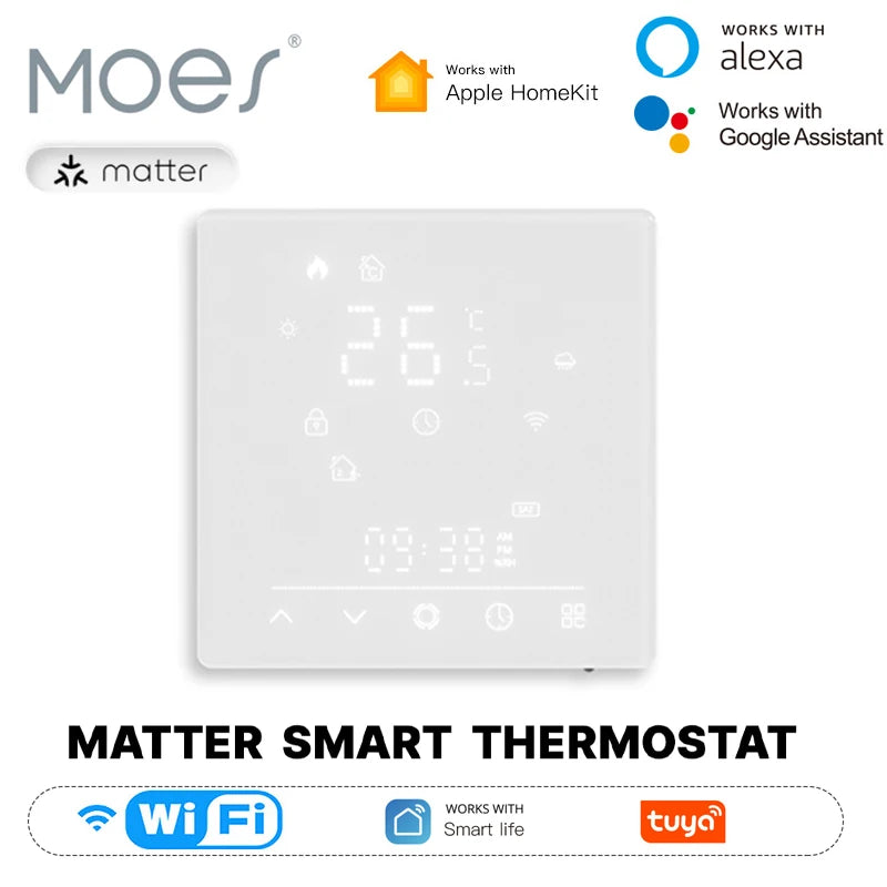 MOES Tuya Matter WiFi Smart Thermostat Temperature Controller Water Boiler Electric Heating With Alexa Google Apple Smartthings