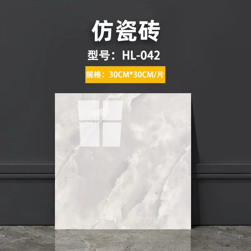 White marble-look self-adhesive tile wall sticker with subtle light-gray veining.