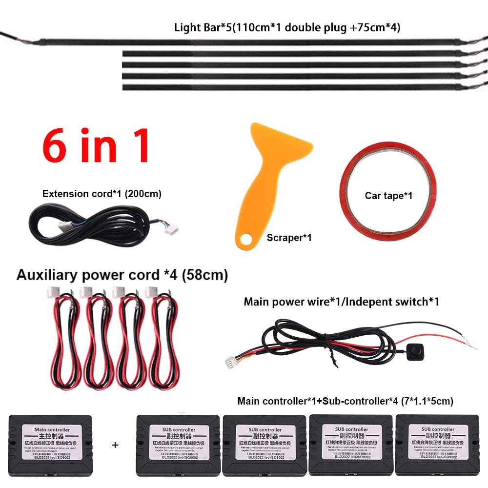 RGB LED Interior Car Strip Lights with App Control and Sync 6 in 1 Not Rainbow Tidesmit