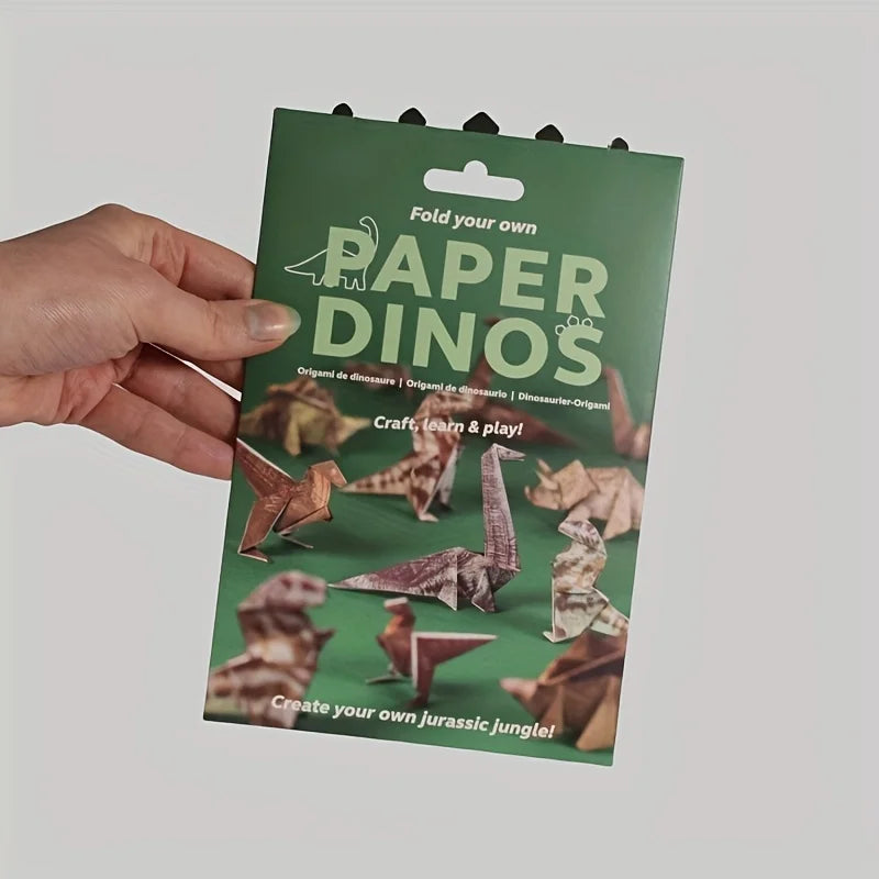 Paper Dinos origami kit for kids. Handmade paper dinosaur craft set, perfect gift for DIY home decor and creative play.