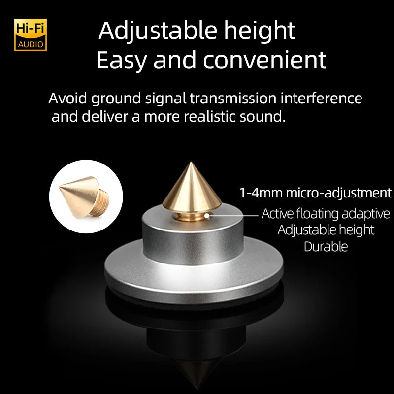 HiFi 4Pcs Speaker Spike Stand Foot Pads Aluminum Alloy Mixer Carbon Fiber Adjustable Shock-absorbing Feet Pegs for Speakers