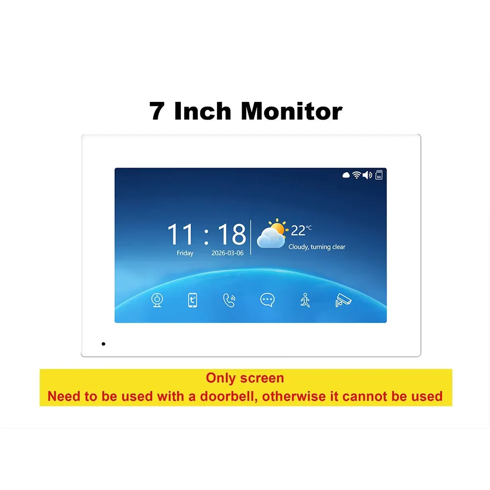 White 7-inch WiFi video door intercom indoor monitor with touchscreen display