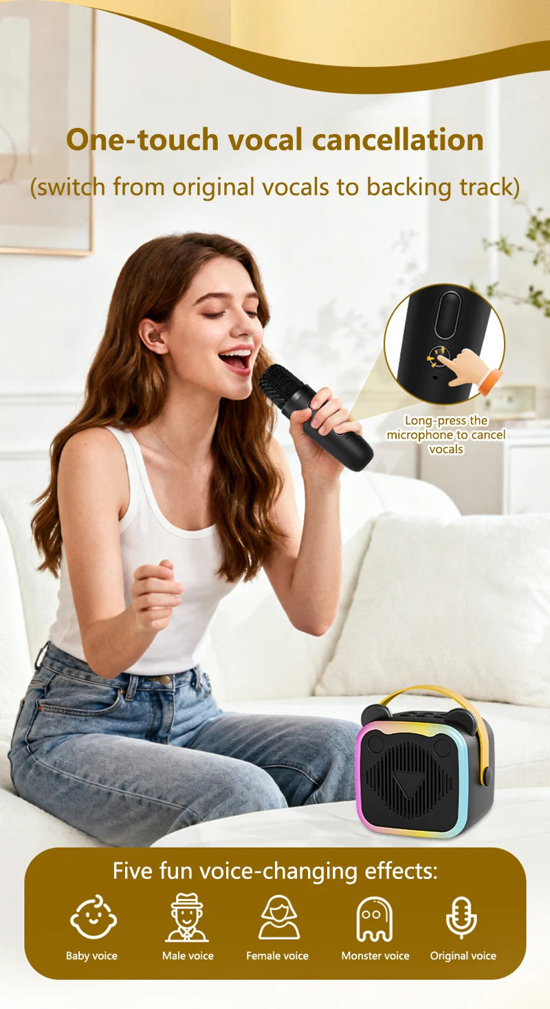 K10 Wireless Bluetooth Speaker With 2 Microphone RGB Light Outdoor Home Karaoke Voice Change Mini Speaker for Family Gifts