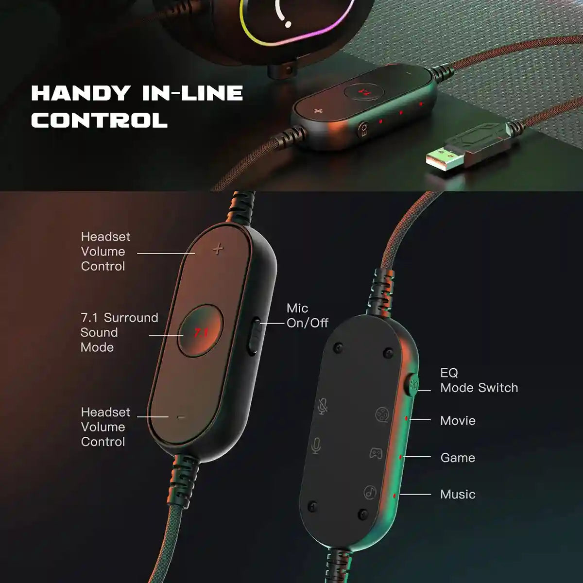 Dynamic RGB Wireless Gaming Headset with 7.1 Surround Sound - Tidesmit Tidesmit