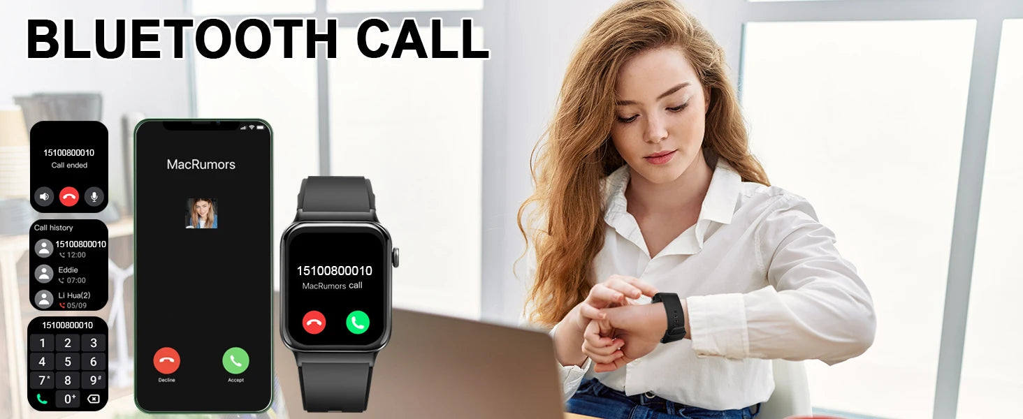 T50 1.85" Ultra Thin Smartwatch (Answer/Make Call), IP68 Waterproof Fitness Tracker, 100+Sport Modes, Heart Rate/Sleep Monito.