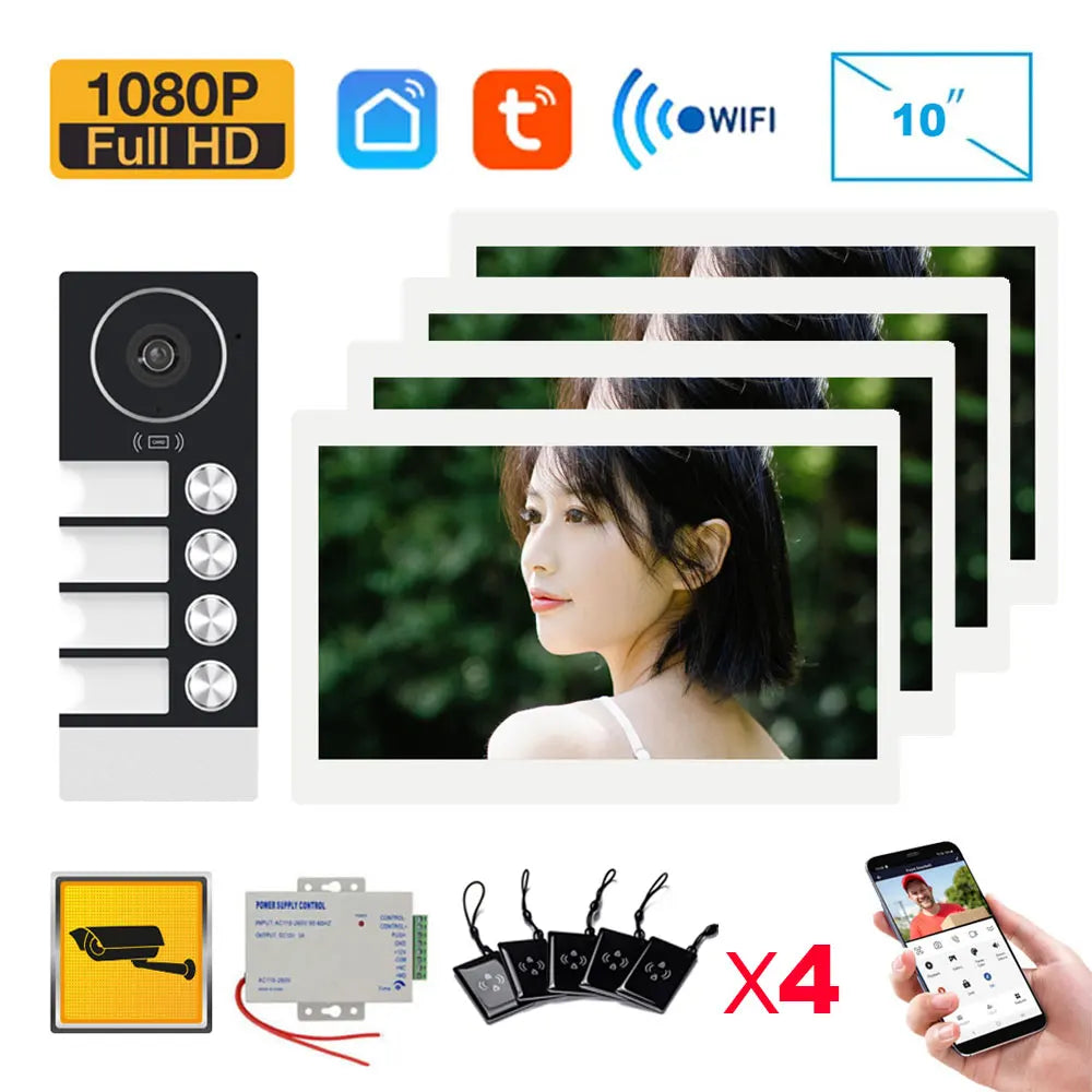 New 10 Inch Wifi Video Door Bell Intercom System with RFID Doorbell Camera Family Multi Nits Apartment Video Door Phone Intercom
