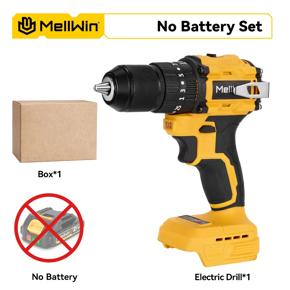 MELLWIN 480N.M Brushless Electric Impact Drill 3IN1 Handheld Electric Flat Drill Screwdriver For Makita 18V Battery Pin