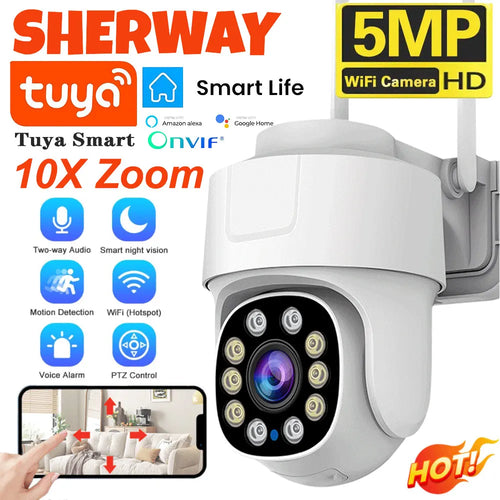 Tidesmit 5MP 10X PTZ WiFi AI security camera for outdoor home surveillance and remote monitoring