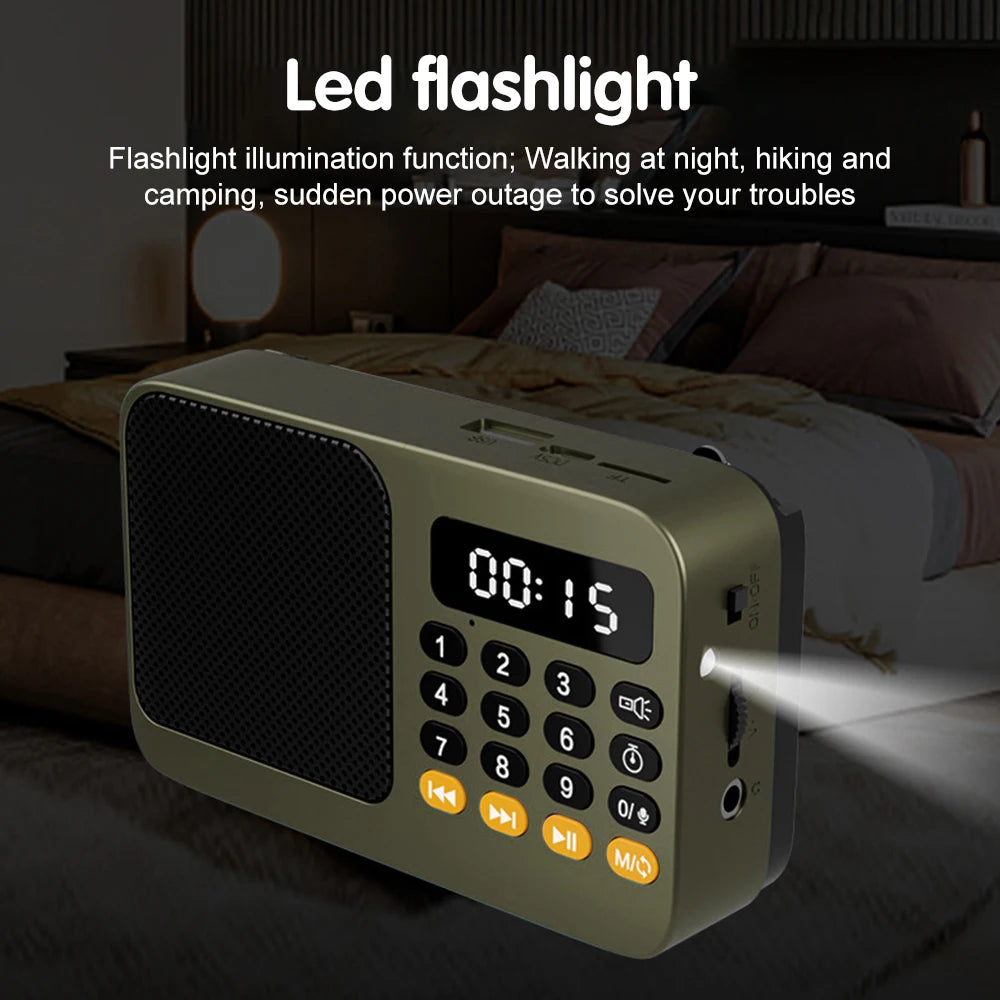 FM Radio Portable Speaker Bluetooth 5.0 with LED Light Support Recording TF Card USB Play Wireless Speaker Radio FM Receiver