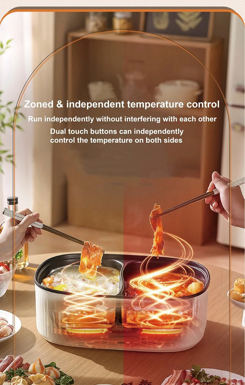 6L electric hot pot with dual temperature control, transparent lid and steaming basket included
