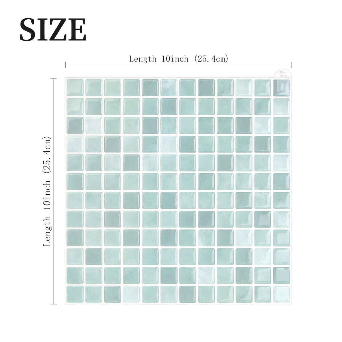 Light blue 3D mosaic brick wall stickers, square tile pattern on a vinyl sheet