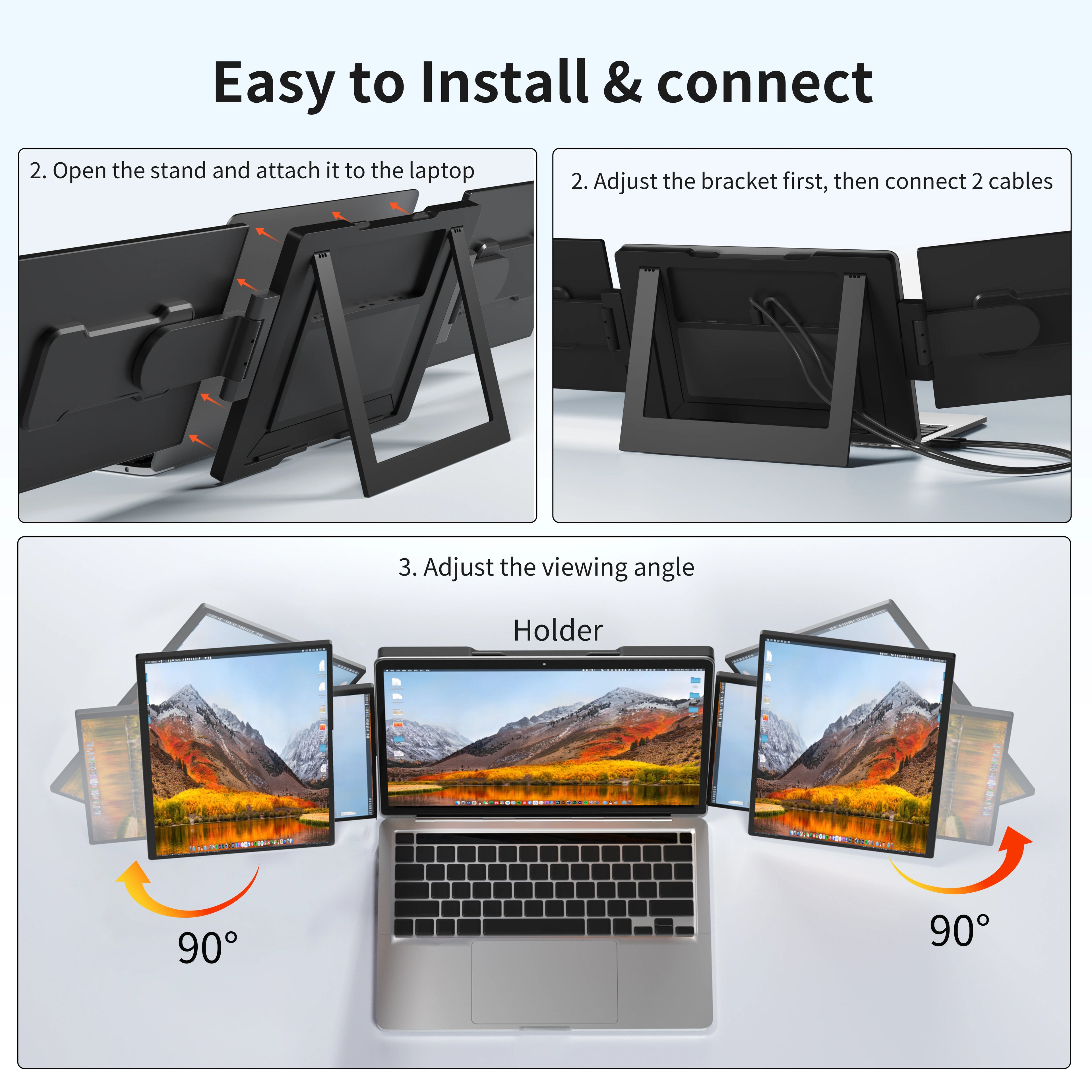 SIBOLAN 16" 2.5k Portable Dual Laptop Monitor 14" Optional 16:10 HDR 2560*1600P UHD Triple Folding Display for Laptop Windows
