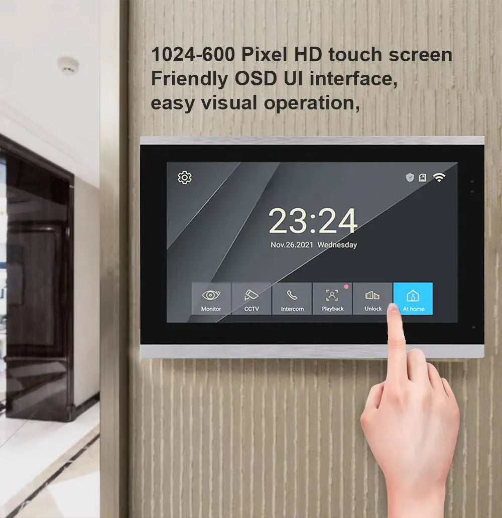 5in1 Unlock Doorbell 10inch 1080P Touch Monitor Video Intercom System Home intercom with Fingerprint IC Card Unlock for apartmen