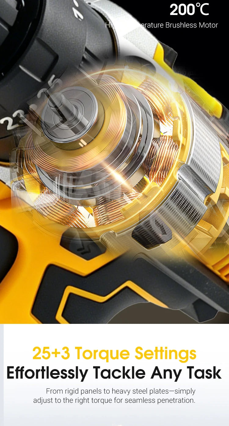 Mamidw Brushless Electric Drill, Ergonomic Design, Durable Structure, Compact Design, Sturdy Construction, Drilling Machine, Electric Drill, Comes with a Complete Tool Set, Compatible with Makita 18V Battery PIN.