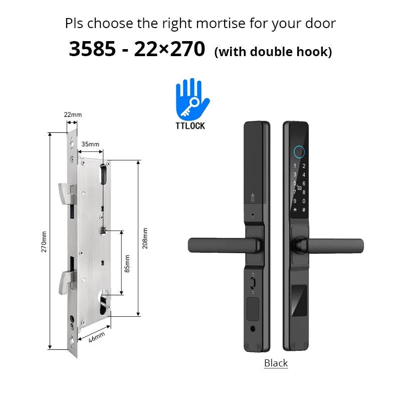 Slim 3.5cm Waterproof Aluminum Smart Door Lock with TTLock Bluetooth Fingerprint Password IC Card APP Control for Sliding Doors