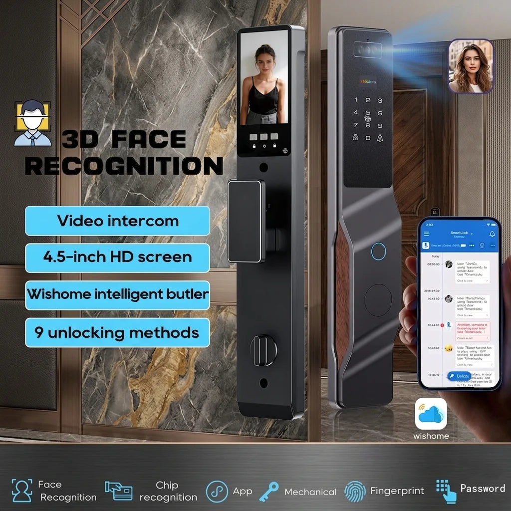Wishome APP 3D Face Recognition Smart Lock with Camera, Video Call, and Voice Intercom Functions