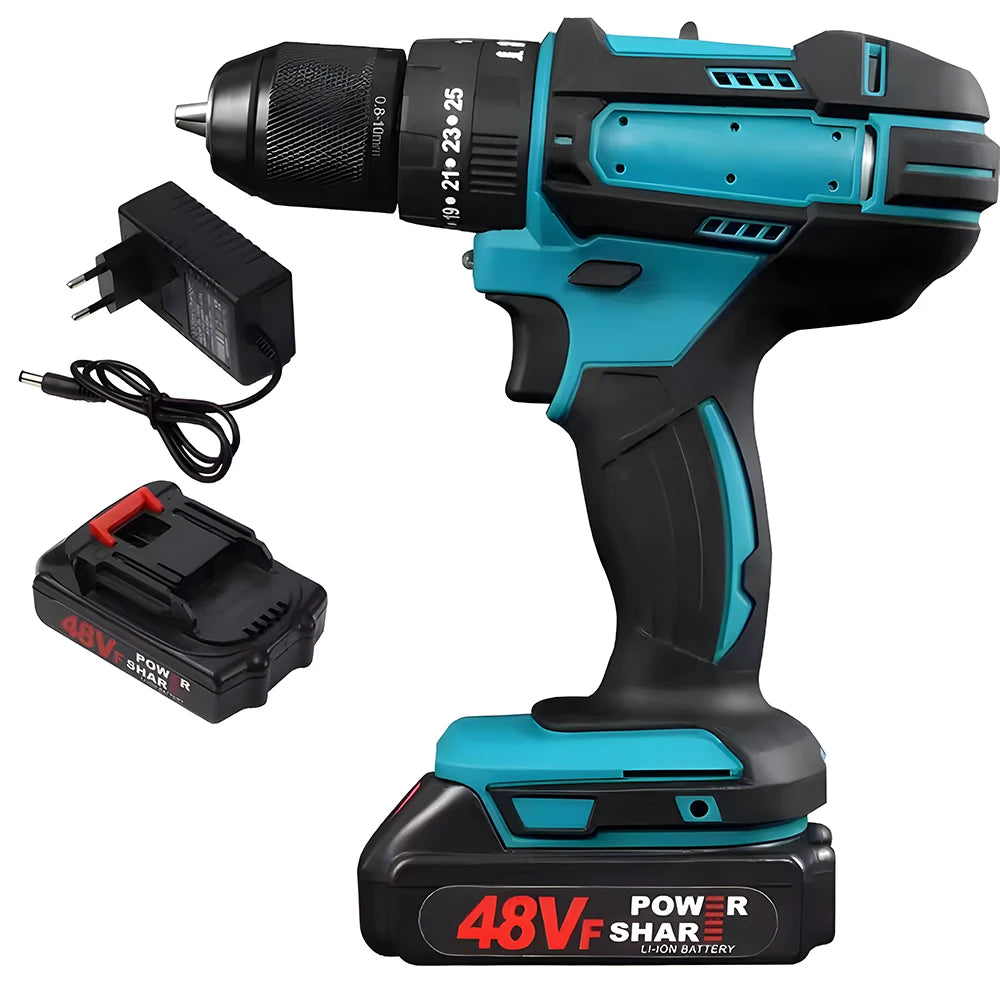 Podofo 10mm Cordless Impact Hammer Drill Drill Driver Stepless Speed High Torque Handheld Rechargeable Power Drill For Wood Metal Drilling Screw Driving Home Repair Power Tool