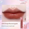 Moisturizing liquid lipstick in glossy orange-brown shade with a non-stick, long-wearing formula and doe-foot applicator.