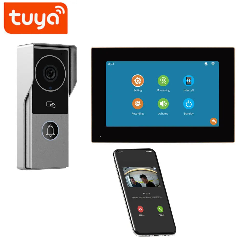 Wifi Tuya App Video Intercom 1080P Video Doorbell HD Camera for Apartment 7/10inch Touch Monitor one-key Unlock Motion Detection