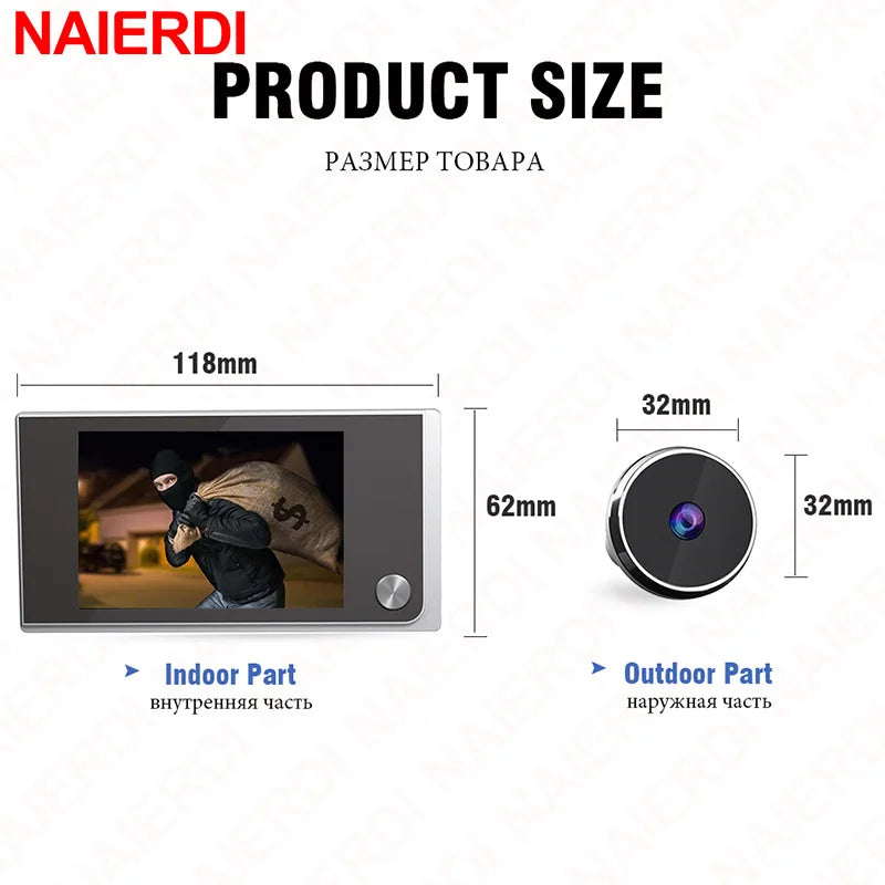 NAIERDI 3.5" Digital Door Peephole Camera Electronic Door Viewer Bell 120 Degree Wide Angle HD Screen Home Security System Hardware