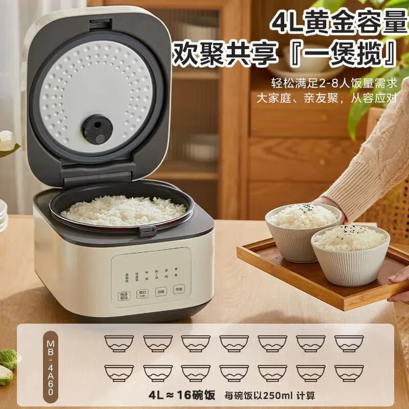 White Midea rice cooker with open lid showing inner heating plate