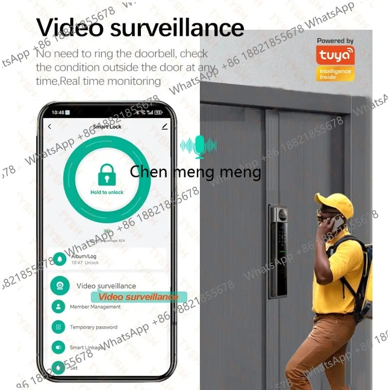 Face Real-time Intercom Smart Door Lock Biometric Electronic Security Camera Intelligent Fingerprint Password Key Unlock