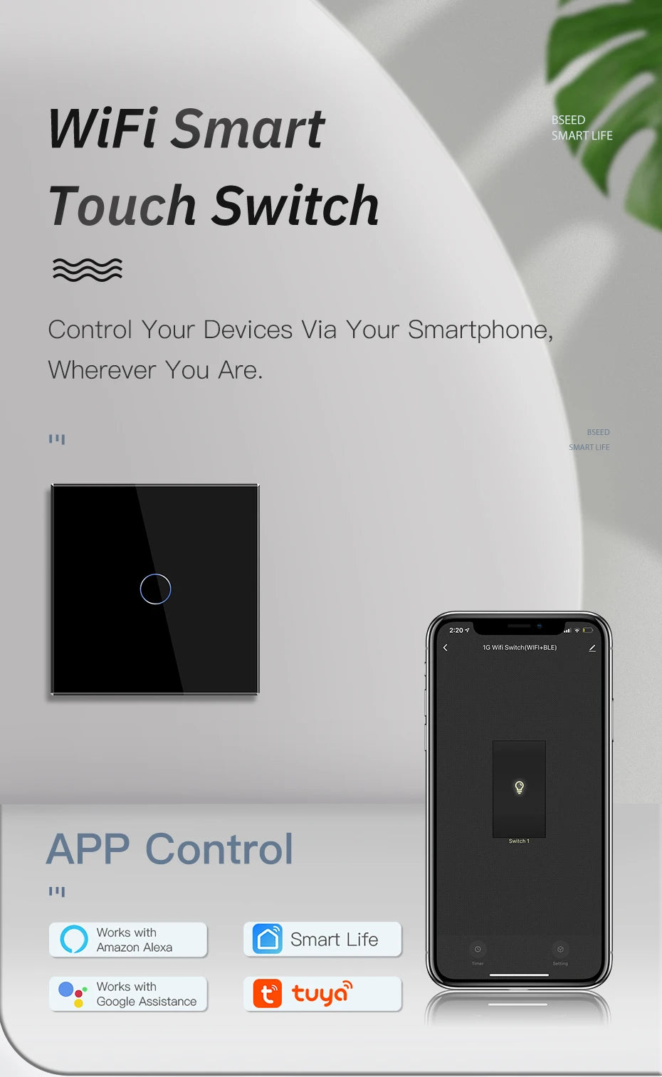 Wifi Smart Light Switch | 1-3 Gang Touch Control | Alexa & Google Compatible Tidesmit