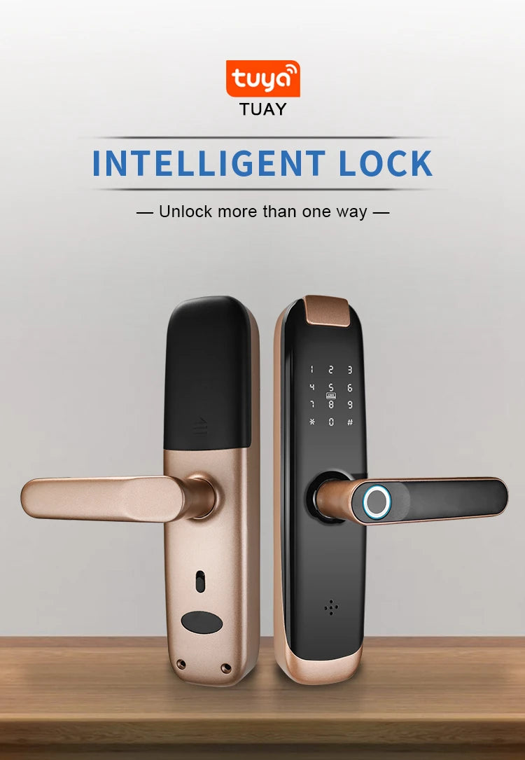 TUYA APP Compatible Smart Life App Unlock Smart Door Lock for Home Wood Door with Fingerprint Handle Combination Rfid Card