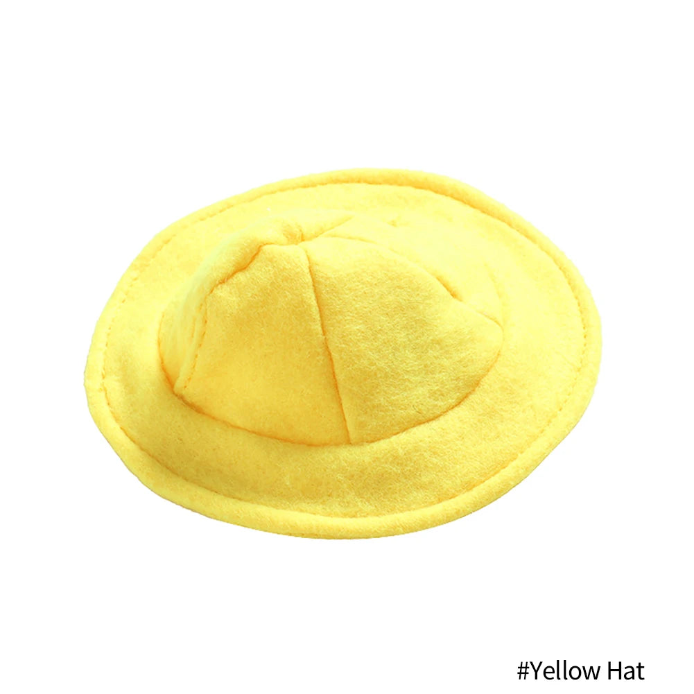 Cute yellow felt hat for bunnies and guinea pigs, perfect for small pet outdoor dress-up and costume accessories.