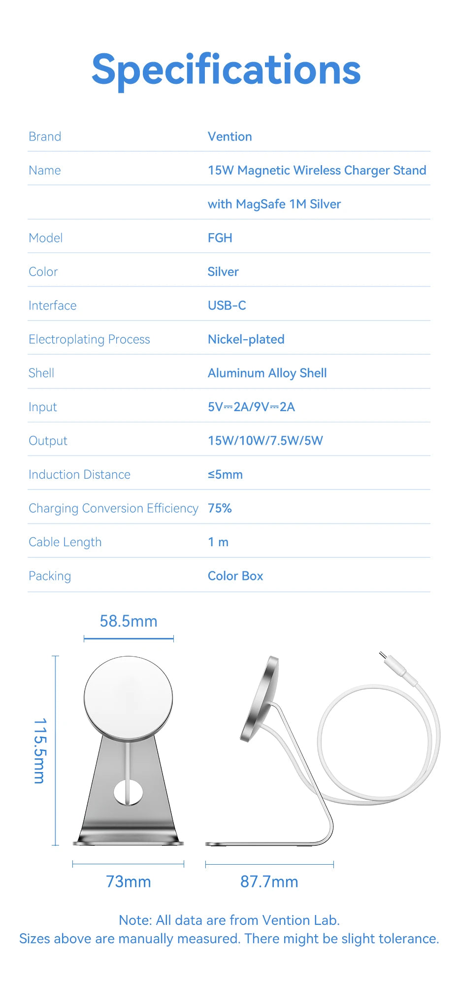 Vention Desktop 15W Magnetic Phone Wireless Charger with 1M Cable For Magsafe iPhone 15 14 13 12 Fast Charging Station Dock