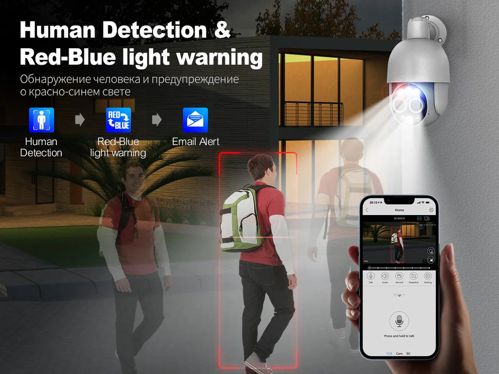 Techage 8MP POE IP Camera Dual Lens HD CCTV Video Smart AI Outdoor Audio Auto Tracking PTZ  Camera Surveillance Security System