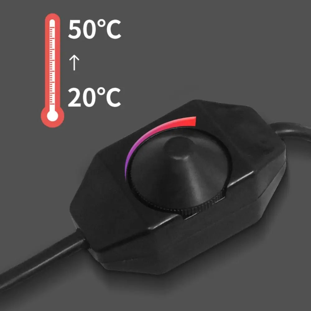 Graphene reptile heating mat temperature controller (20-50°C) for adjustable, safe terrarium warming. EU plug included.