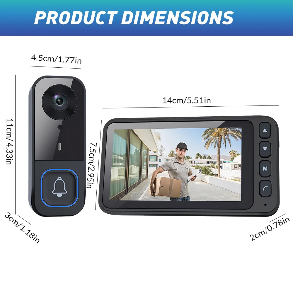 Wireless Video Doorbell with 4.5 Inch Indoor Monitor 1080P HD Two Way Audio AI Human Detection Night Vision Weatherproof Home Security Door Bell Camera Kit