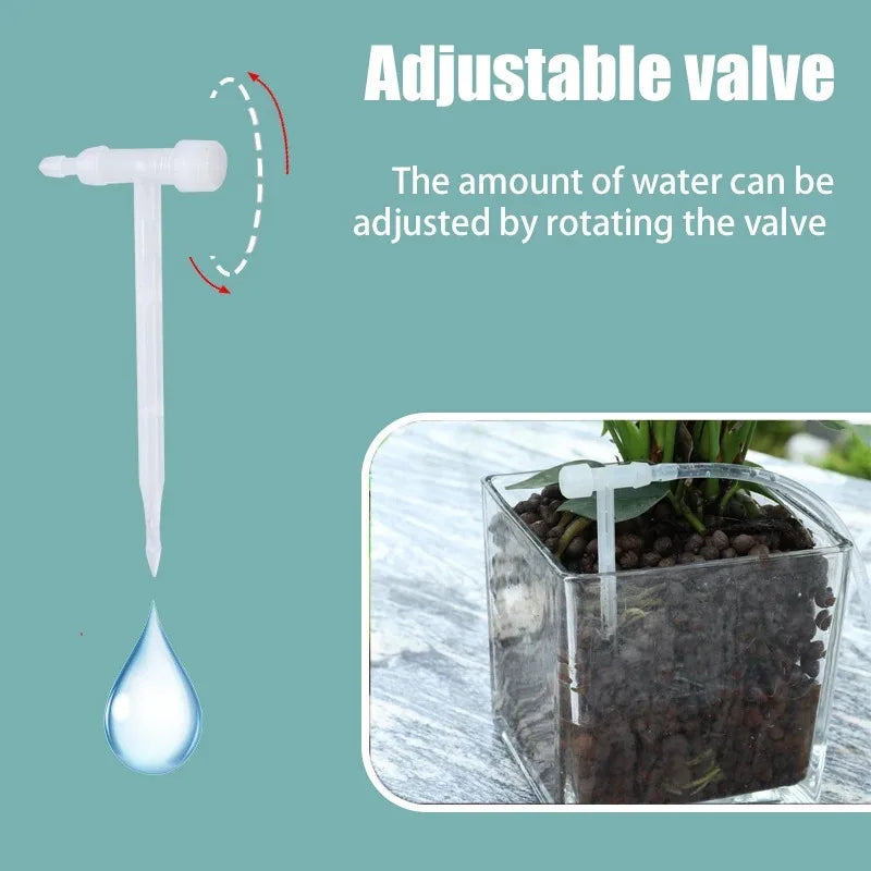 Adjustable valve drip irrigation nozzle with water flow control for tubing