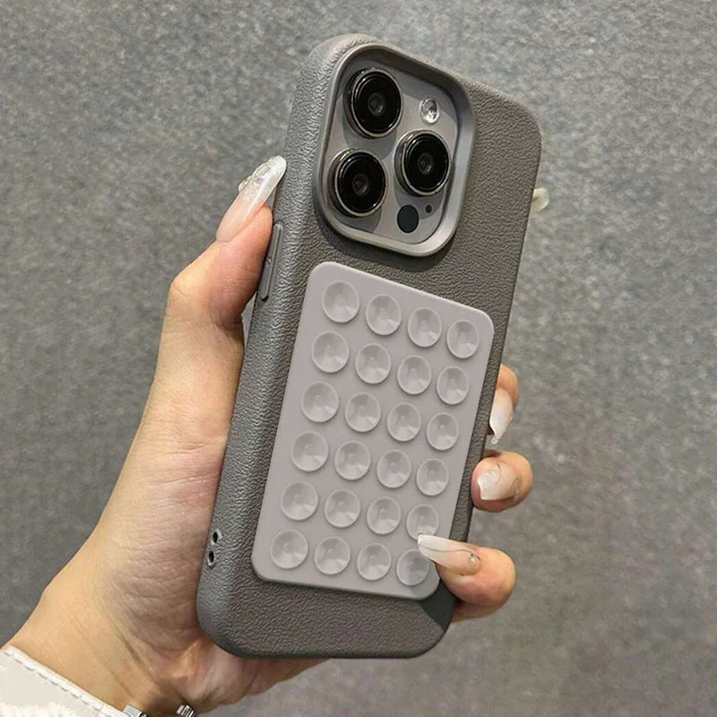 iPhone 17 Pro Max Case with Suction Cup Stand Litchi Leather Tidesmit
