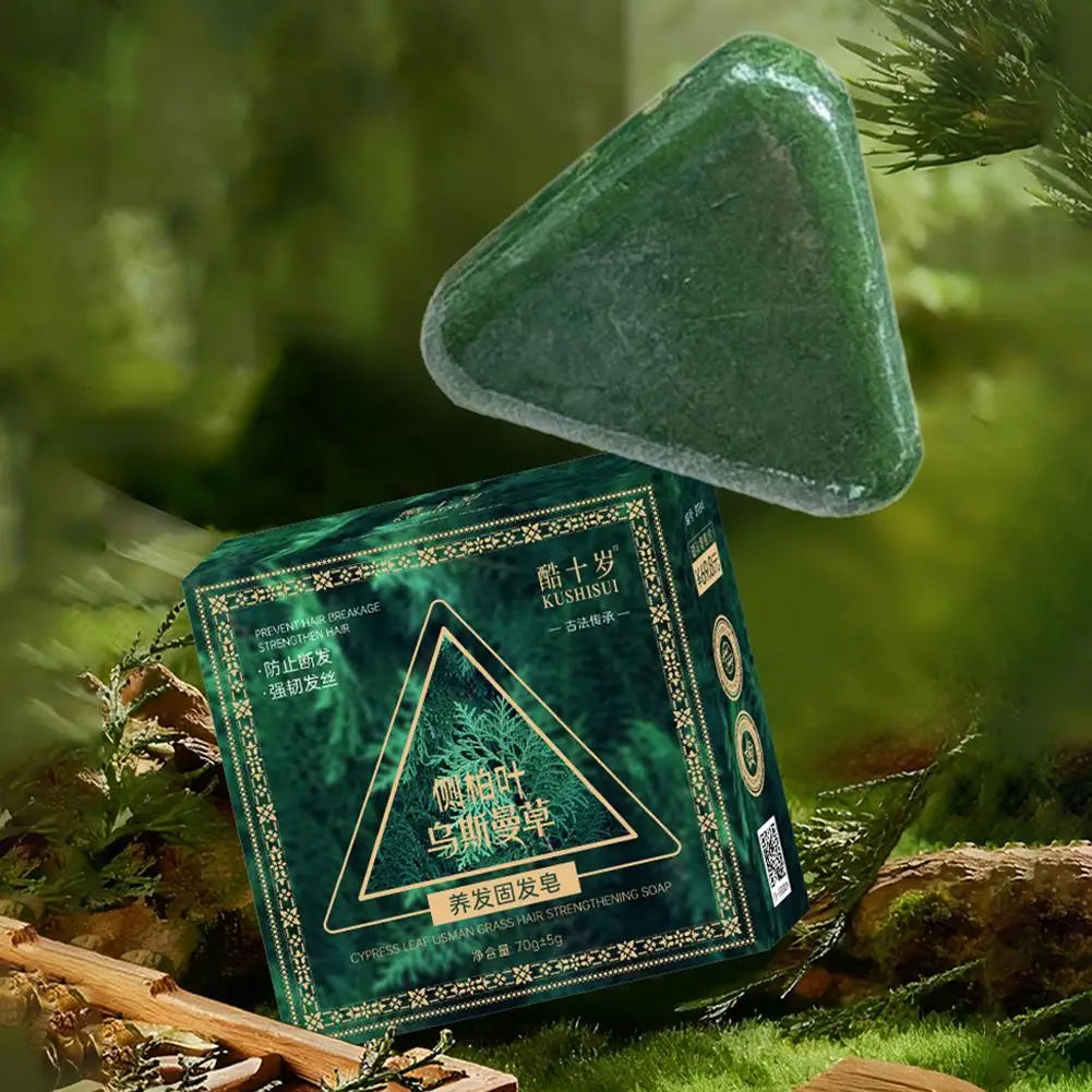 Usman Grass Shampoo Soap Strengthen Hair Root Growth Shampoo Bar Natural Herbal Platycladus Shampoo Soap Hair Care