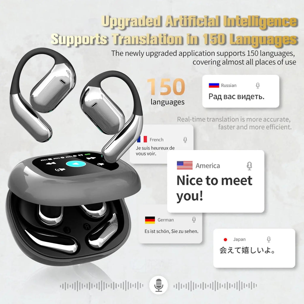 AI Translating Earbuds: 144-Language Real-Time Wireless Headphones - Black Tidesmit