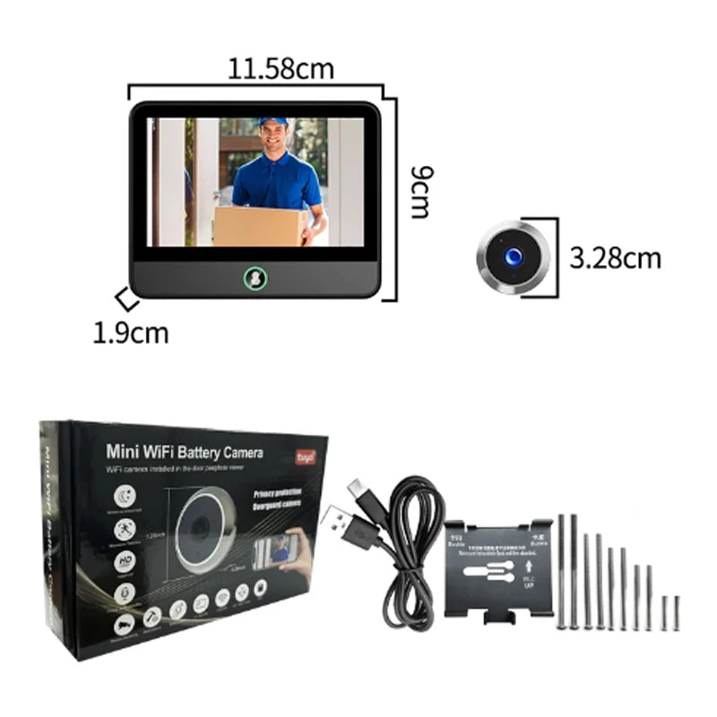 4.3 Inch WiFi Digital Door Peephole Tuya Smart LIfe Eye Cat Human Detection 3MP 120° Wide Angle Night Vision Hidden Video Viewer