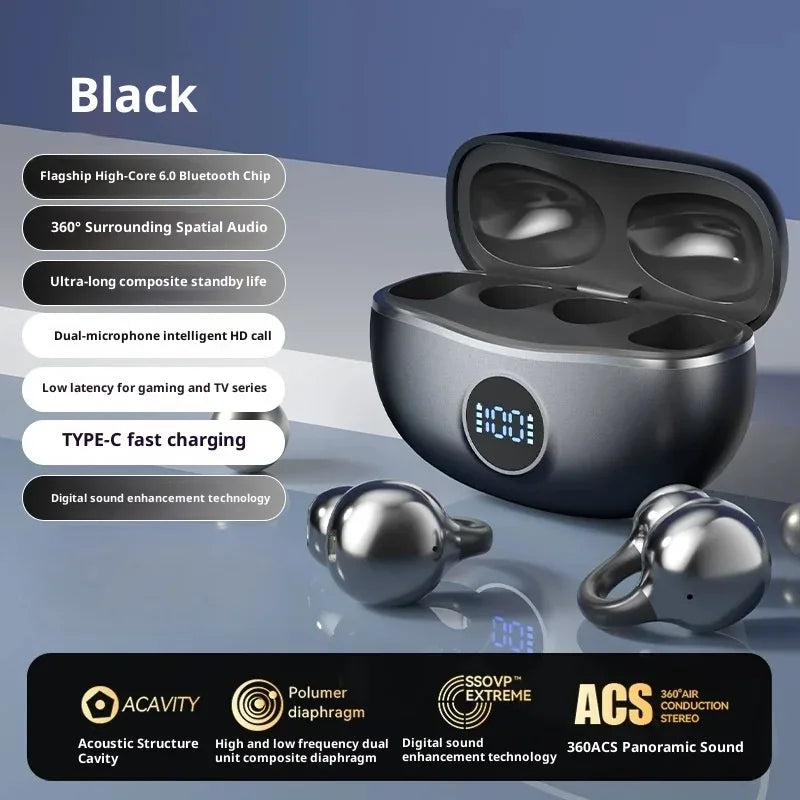 Original SONY Ear clip OWS Wireless Bluetooth Ear Clip Headphones sports Gaming Headset HIFI Surround Sound Earbuds With Mic black Tidesmit