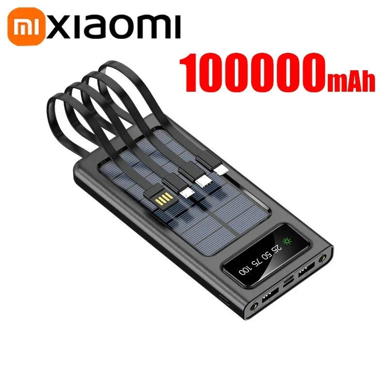 Portable Charger 200000mAh Power Bank with 4 Built-in Cables - Tidesmit Black 100000mAh Tidesmit