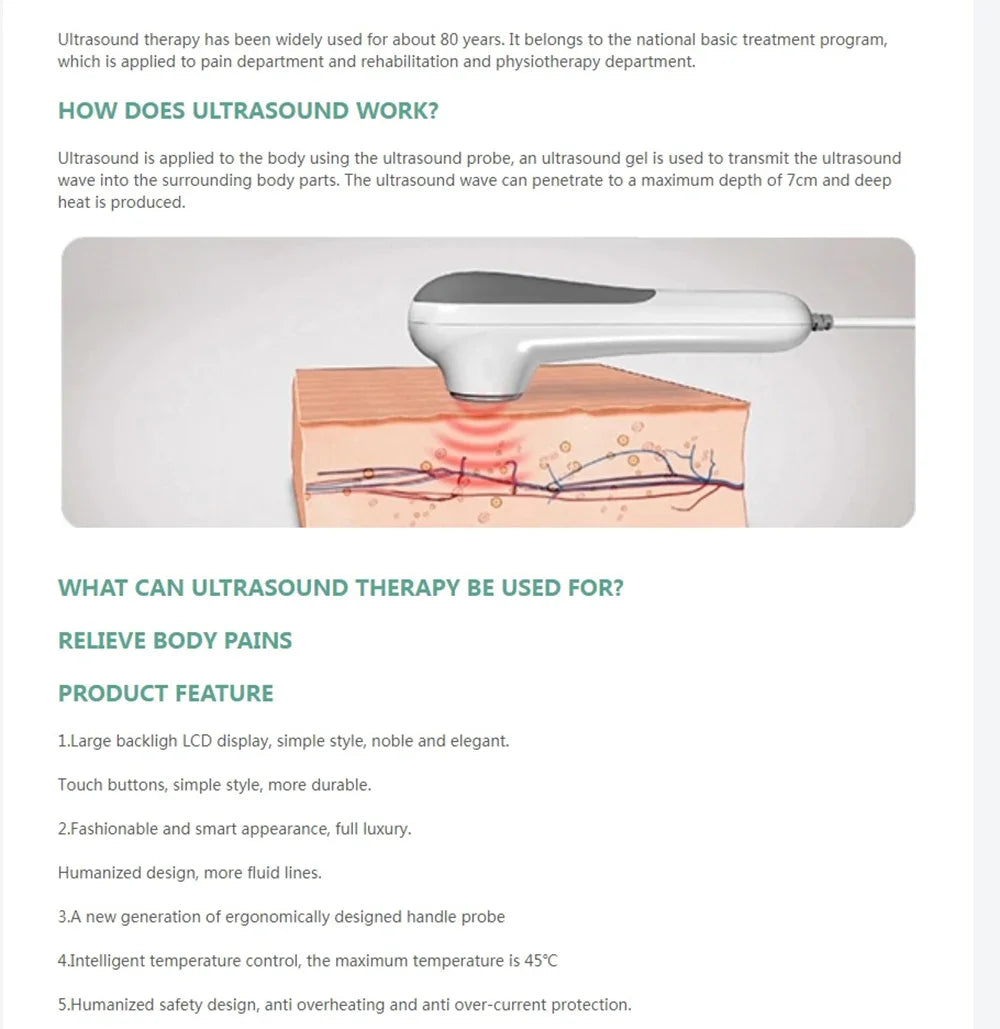 Ultrasonic Therapy Machine - 1MHz Portable Muscle Relief Device Body Shaping Massage Equipment Tidesmit