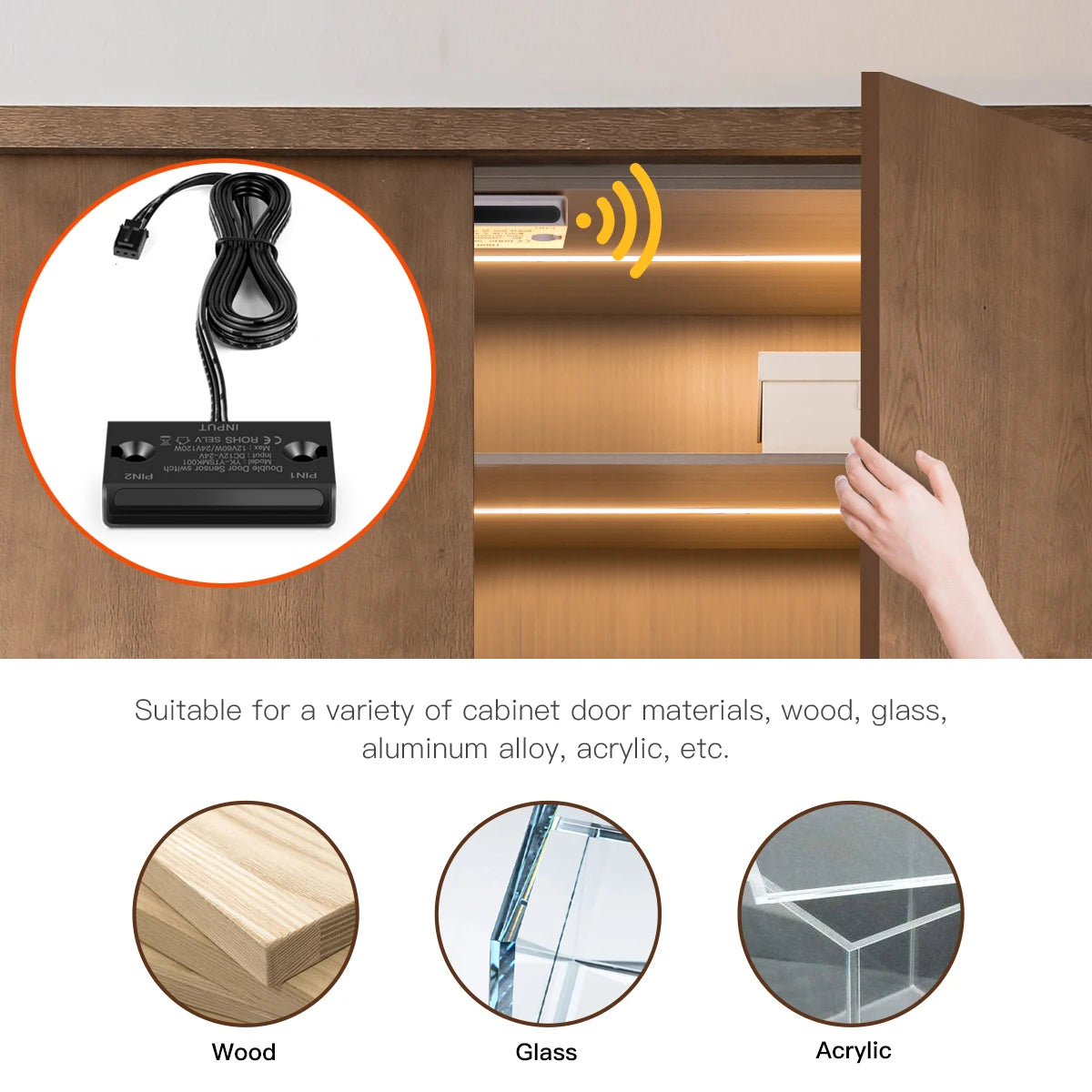 Door Motion Sensor COB Light Smart Switch LED Strip Night Light DIY Black PCB LED Tape Cabinet Wardrobe Lamp Staircase Backlight