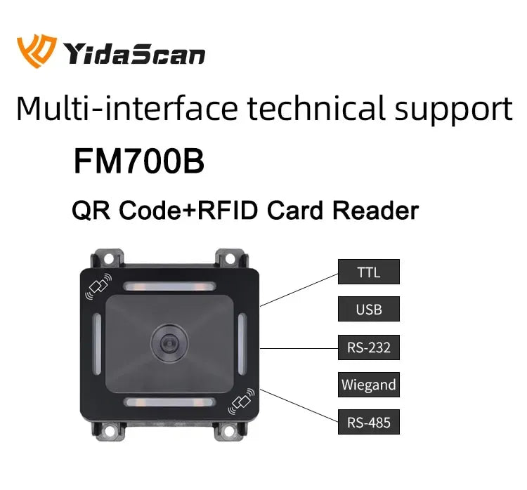 FM700B multi-interface QR+RFID card reader module with TTL, USB, RS-232